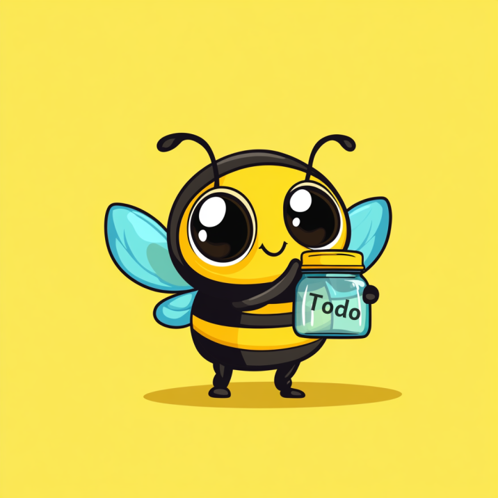 A cute bee holding up a jar with a Todo it caught inside.